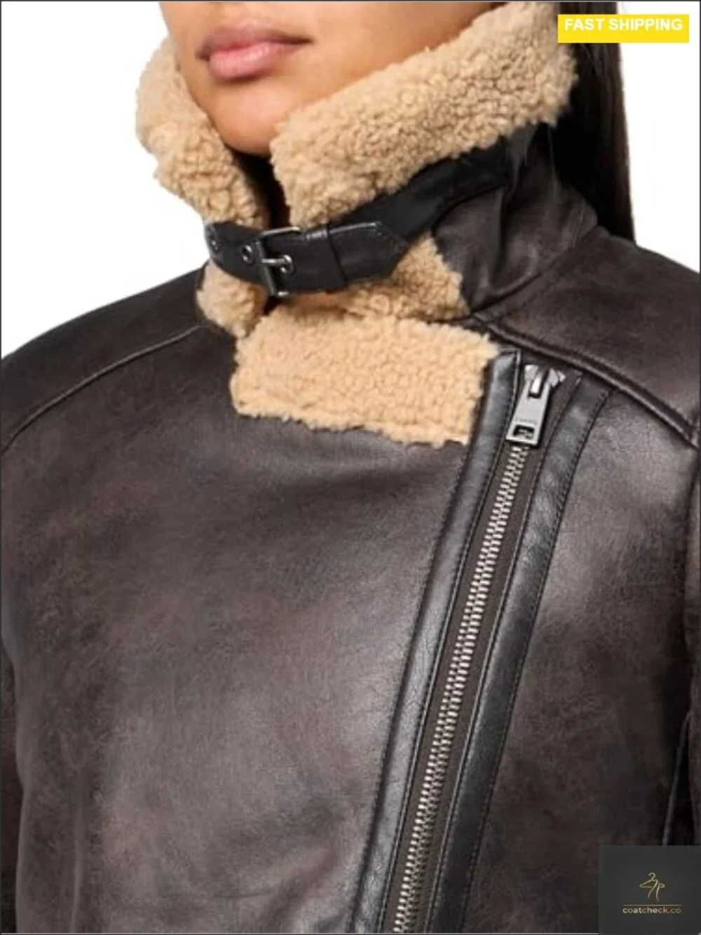 Faux Shearling Moto Jacket with Sherpa Lining Womens